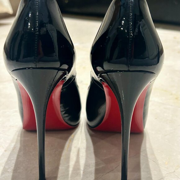 Christian Louboutin Black Patent Leather Peep Toe High Heels Size 7 - Picture 3 of 5